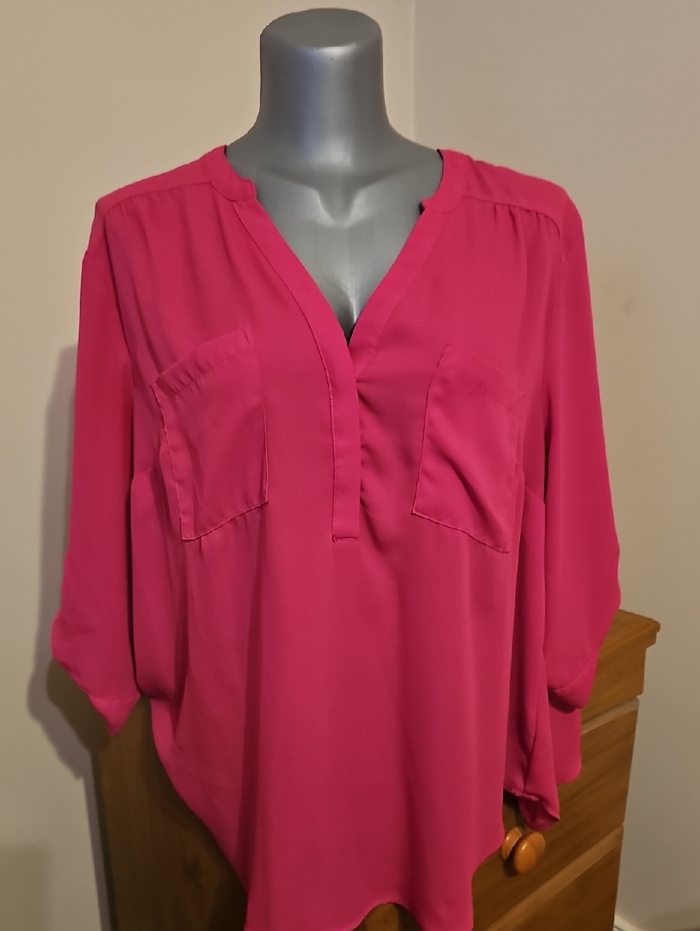 Women’s Hot Pink V-Neck Blouse
